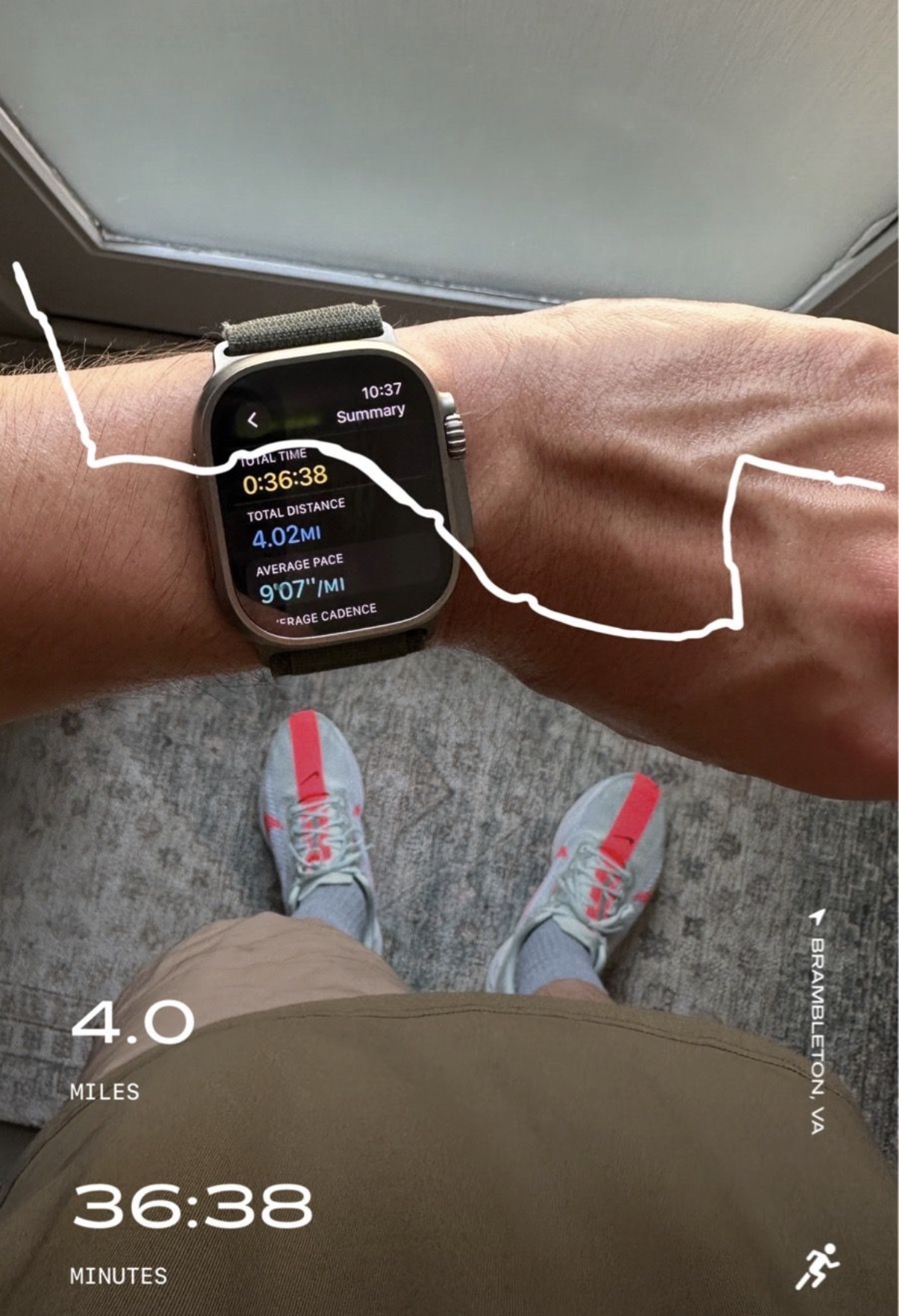 Apple Watch — 4.02 mile run, 9'07 pace